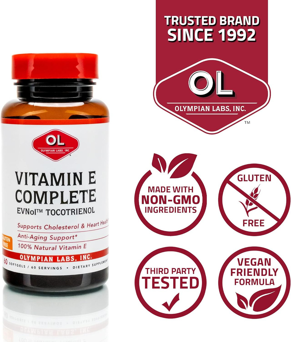 Olympian Labs Vitamin E Complete Tocomin, 200Iu 60 Softgels, Fight Free Radicals, Supports Brain, Skin & Hair, 60 Servings