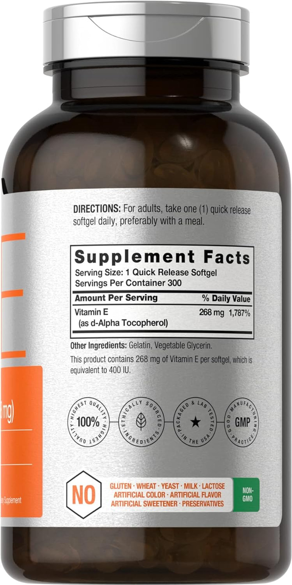 Vitamin E 400 Iu Softgels | 268Mg | 300 Count | Non-Gmo And Gluten Free Naturally-Sourced Formula | D-Alpha Tocopherol | By Horbaach
