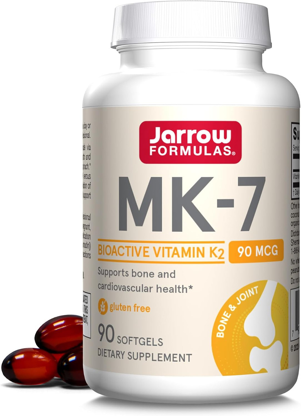 Jarrow Formulas MK-7 90 mcg - Bioactive Form of Vitamin K2 - 90 Servings (Softgels) - For Bone & Cardiovascular Health - Vitamin K2 MK-7 Dietary Supplement - K2 Vitamin Supplement MK-7 - Gluten Free