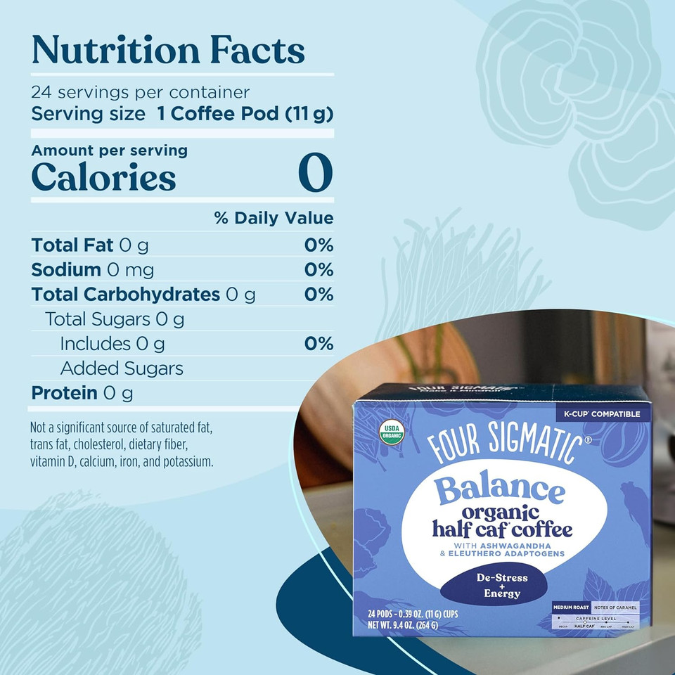 Four Sigmatic Adaptogen Coffee K-Cups | Organic Medium Roast Ground Coffee With Ashwagandha, Eleuthero, Chaga & Tulsi | Fair Trade | Immune Support & Stress Relief | Keto | 24 Count24 Count (Pack Of 1)