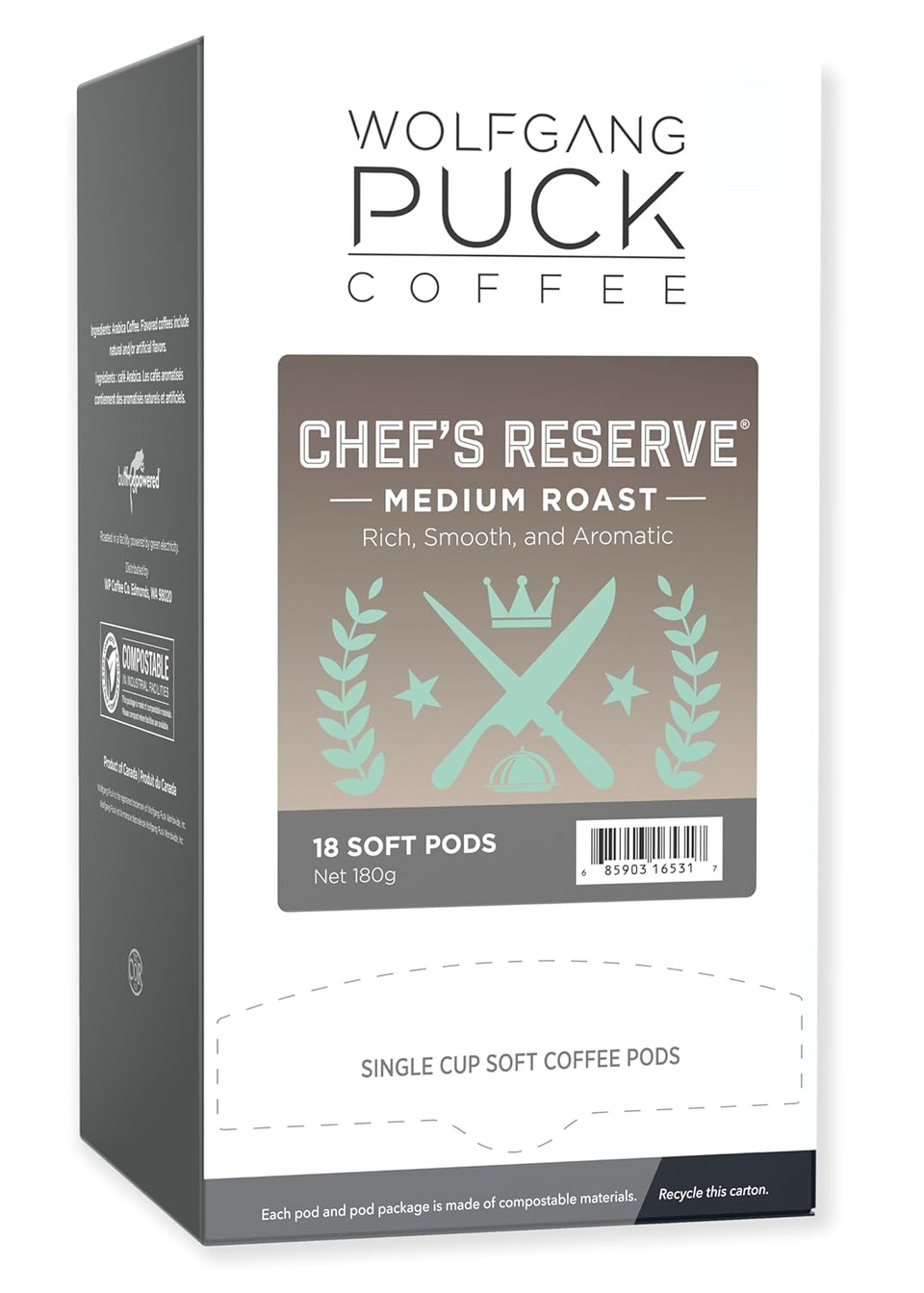 Wolfgang Puck Soft Coffee Pods Gram Coffee 9.5 Gram, Chef'S Reserve, 108 Count
