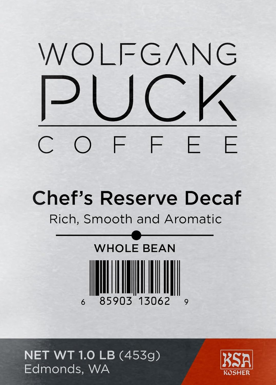 Wolfgang Puck Coffee, Chef'S Reserve Decaf, Whole Bean Coffee, 1-Pound, (Pack Of 3)