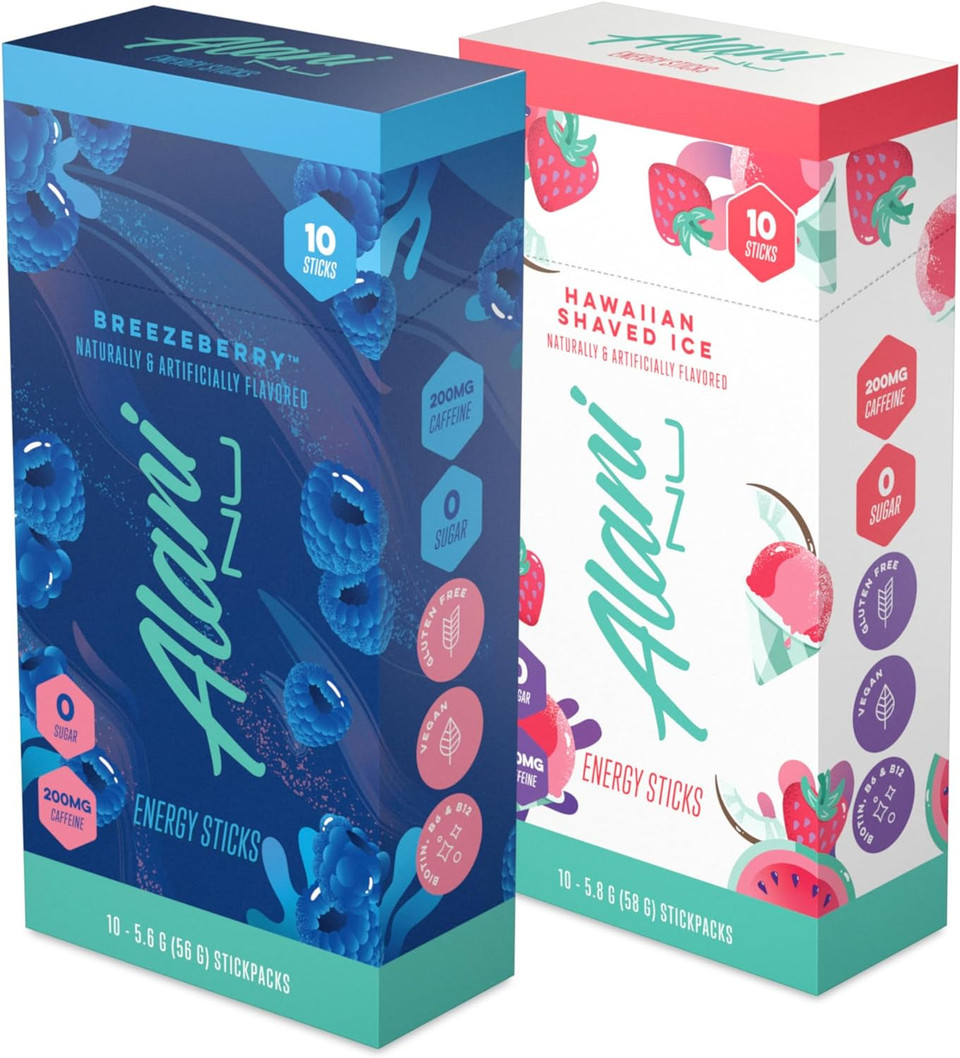 Alani Nu Energy Sticks Breezeberry & Hawaiian Shaved Ice | Energy Drink Powder | Pre Workout Performance With Antioxidants | On-The-Go Drink Mix | Biotin B Vitamins | Zero Sugar | 5 Calories | 20 Pack