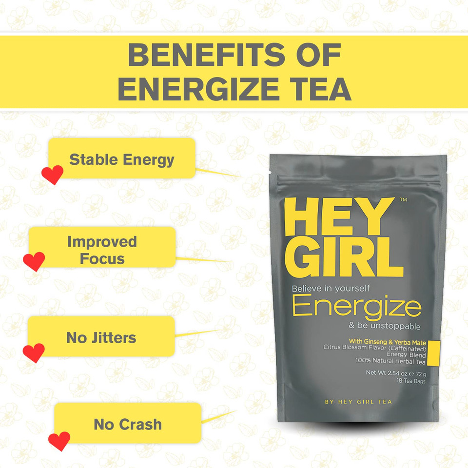 Energize Energy Tea - High Caffeine Slim Tea W/Green Tea, Yerba Mate, Oolong Tea, Ginger Tea & Coffee Alternative By Hey Girl Tea