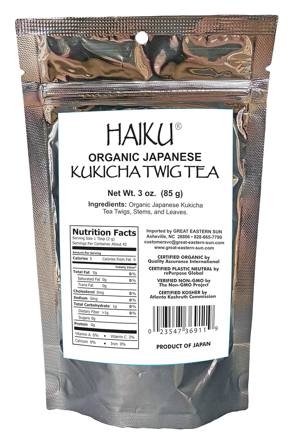 Haiku Japanese Kukicha Organic Twig Tea, Loose Leaf, Low Caffeine, Usda Certified Organic, Non-Gm0, Kosher, 3 Oz Bag