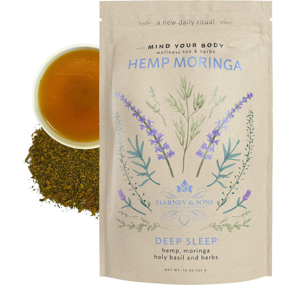 Harney & Sons Hemp Moringa | Deep Sleep Wellness Blend With Hemp, Moringa, Holy Basil & Herbs, 10 Oz Bag
