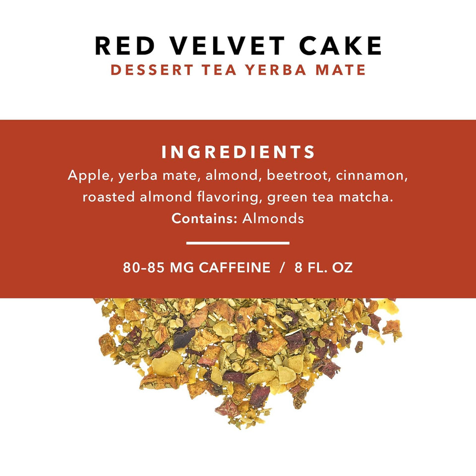 Pinky Up Red Velvet Cake Loose Leaf Tea | Yerba Mate Herbal Tea, 80-85 Mg Caffeine Per Serving, Naturally Calorie & Gluten Free | 4 Ounce Tin, 25 Servings