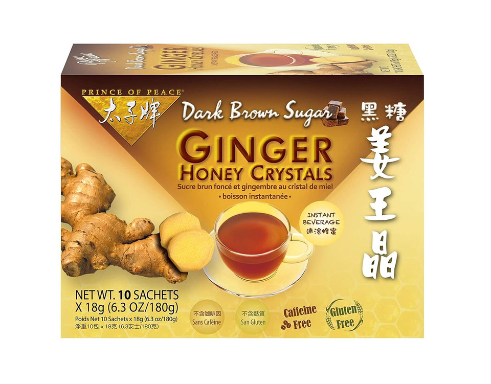 Prince Of Peace Instant Dark Brown Sugar Ginger Honey Crystals, 10 Sachets  Instant Hot Or Cold Beverage  Easy To Brew Ginger And Honey Crystals