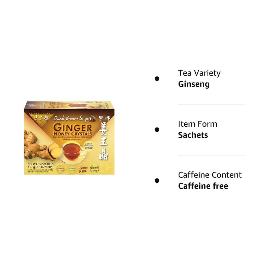 Prince Of Peace Instant Dark Brown Sugar Ginger Honey Crystals, 10 Sachets  Instant Hot Or Cold Beverage  Easy To Brew Ginger And Honey Crystals