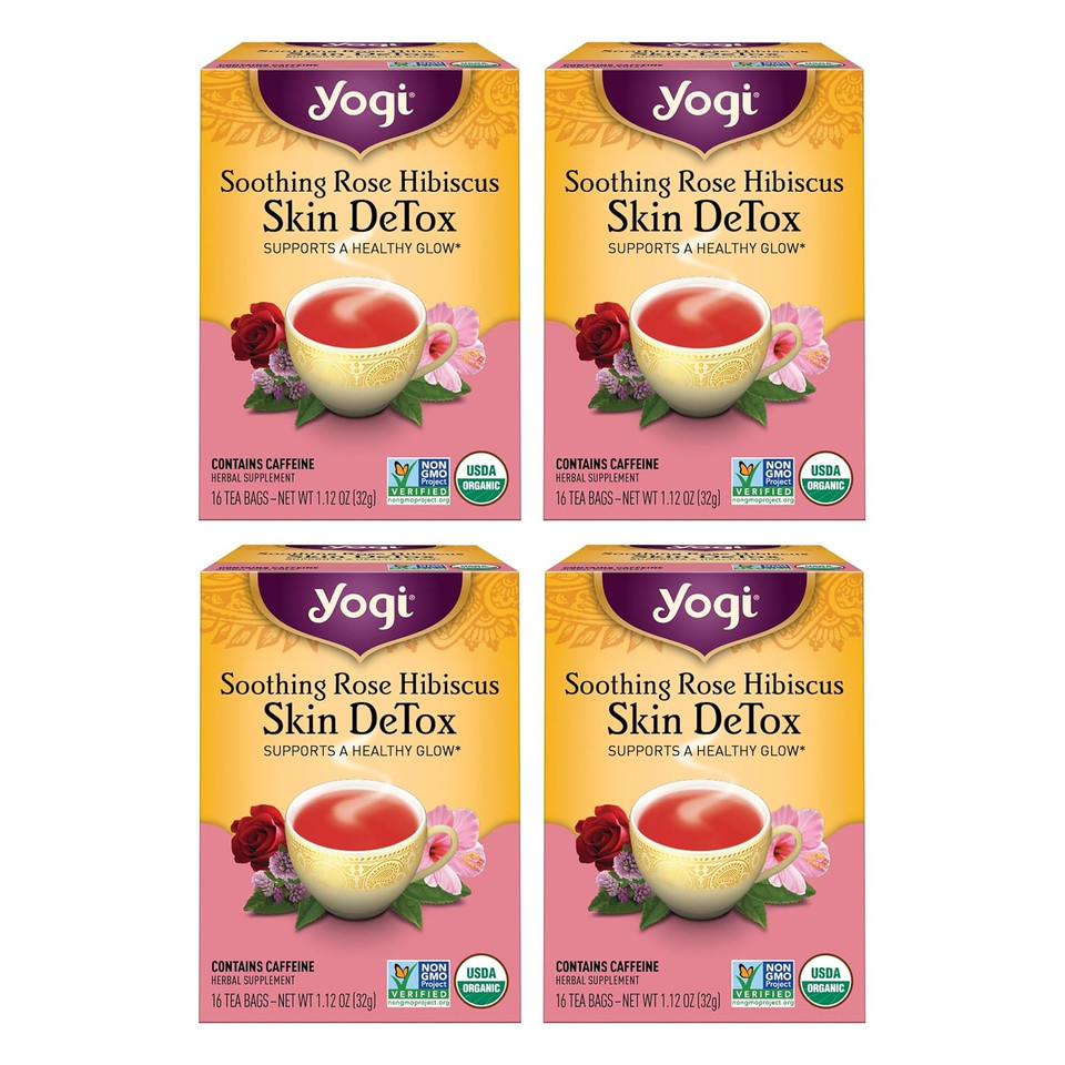 Yogi Tea Soothing Rose Hibiscus Skin Detox Tea - 16 Tea Bags Per Pack (4 Packs) - Organic Detox Tea To Support Skin Health - Includes Green Tea Leaf, Rose Petal, Honeybush Leaf, Hibiscus & More Yogi Tea Soothing Rose Hibiscus Skin Detox Tea - 16 Tea Bags Per Pack (4 Packs) - Organic Detox Tea To Support Skin Health - Includes Green Tea Leaf, Rose Petal, Honeybush Leaf, Hibiscus & More