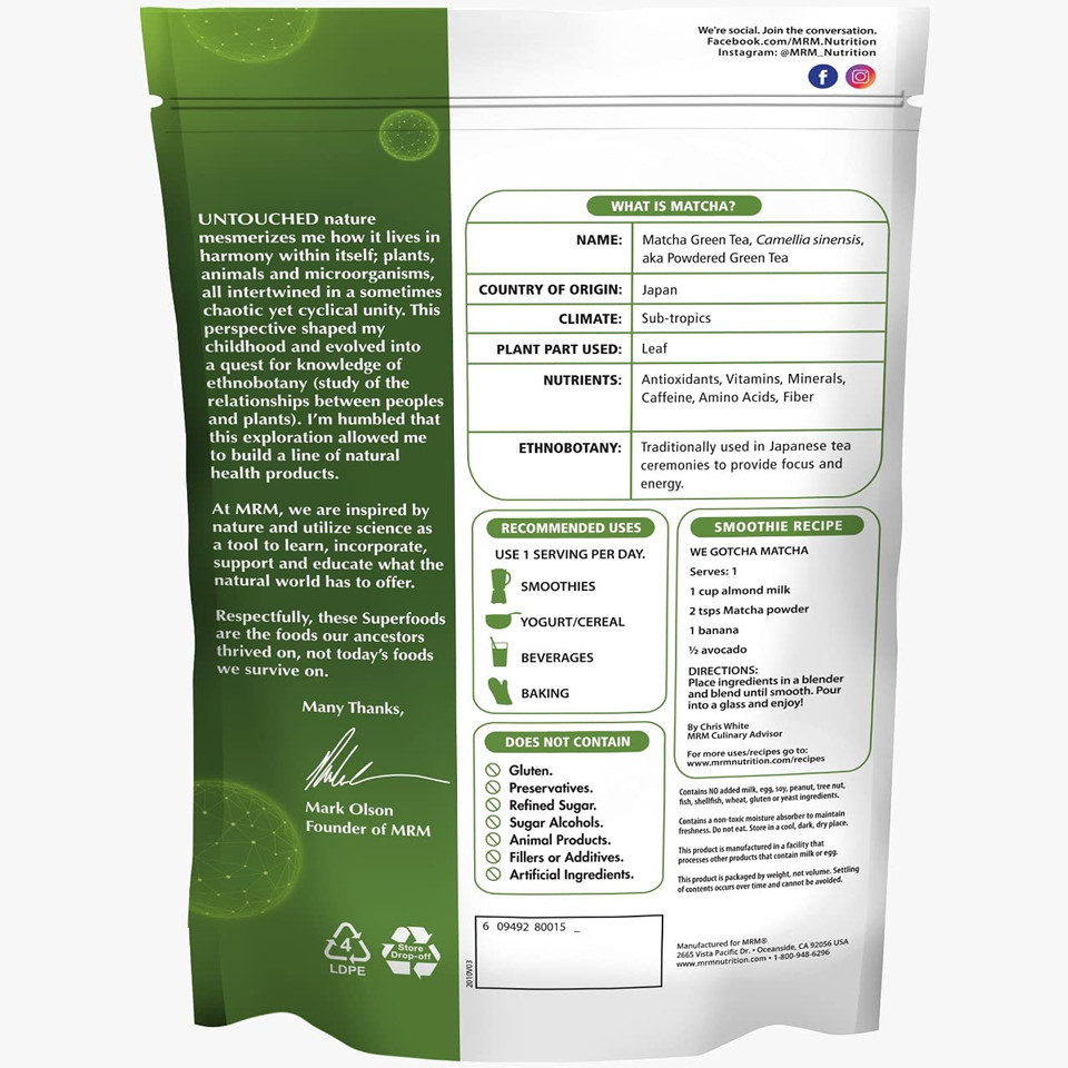 Mrm Super Foods - Matcha Green Tea Powder, 6 Ounce