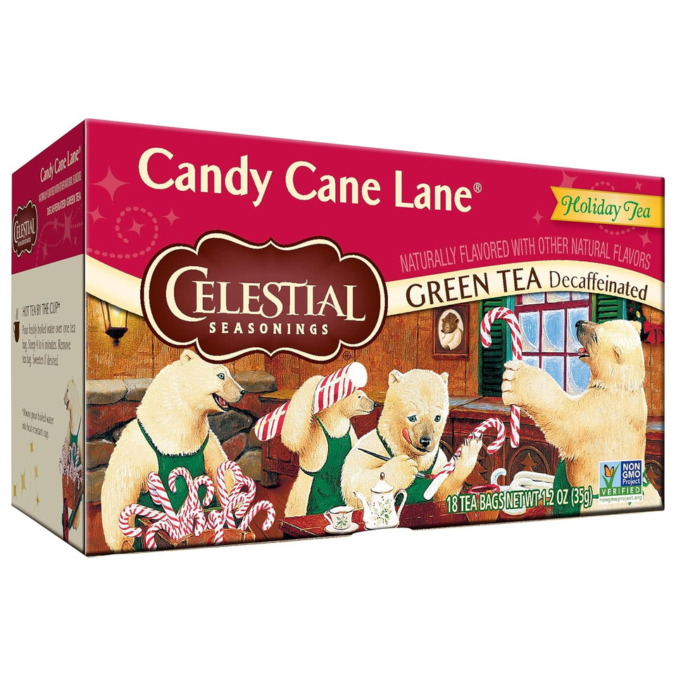 Celestial Seasonings Green Tea, Decaffeinated Candy Cane Lane, 18 Count (Pack Of 6)