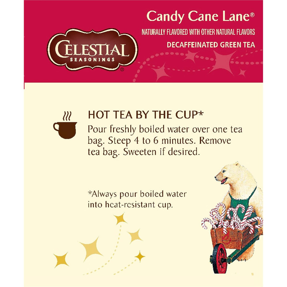 Celestial Seasonings Green Tea, Decaffeinated Candy Cane Lane, 18 Count (Pack Of 6)