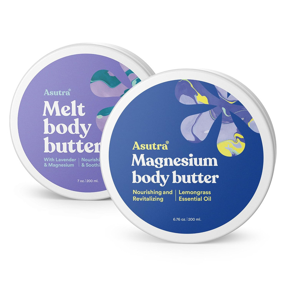 Asutra Lavender Magnesium Body Butter Bundle - Natural, Vegan, And Cruelty-Free Moisturizer For Sensitive & Dry Skin (13.52 Oz, Set Of 2)6.88 Ounce (Pack Of 2)