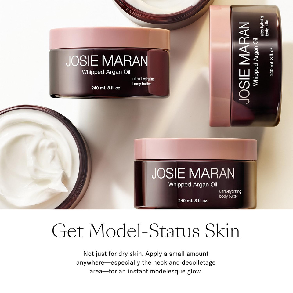 Josie Maran Body Butter (Unscented) - Hydrate, Soften & Revitalize Skin With Argan Oil, Shea Butter, Avocado Oil & Essential Fatty Acids - Dry Skin Body Moisturizer (8Oz)