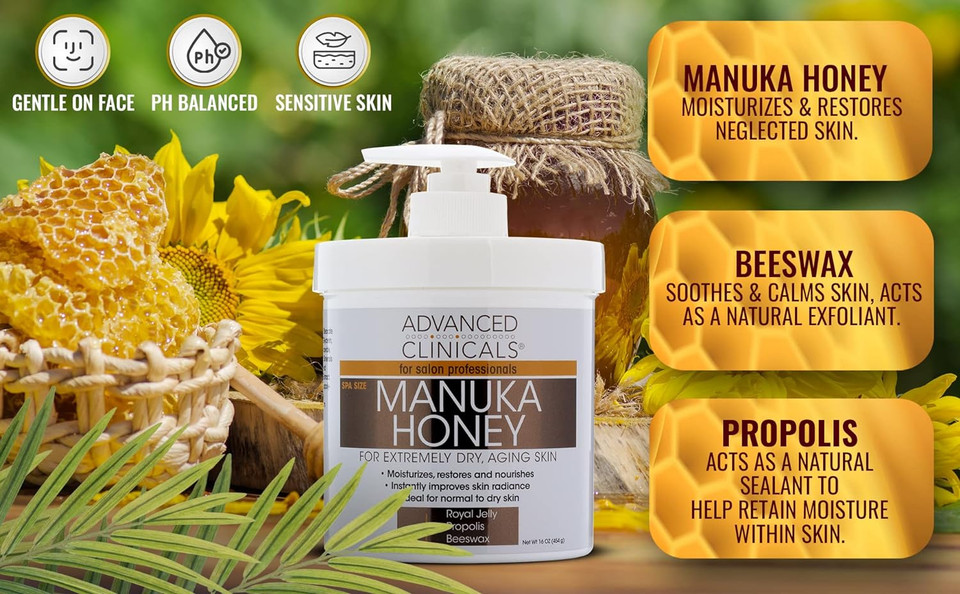 Advanced Clinicals Manuka Honey Cream W/Collagen Face Moisturizer & Body Butter Lotion For Dry Skin | Intense Firming & Hydrating Miracle Balm Skin Care Moisturizing Lotion For Women & Men | 2-Packmanuka Honey Body Cream16 Ounce (Pack Of 2)