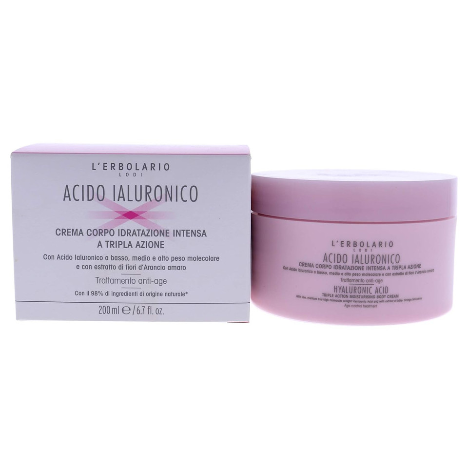 L'Erbolario Hyaluronic Acid Triple Action Moisturising Body Cream - Nourishing And Compacting Treatment - Helps Restore Moisture And Elasticity To Skin Tissue - Prevents Loss Of Humidity - 6.7 Oz