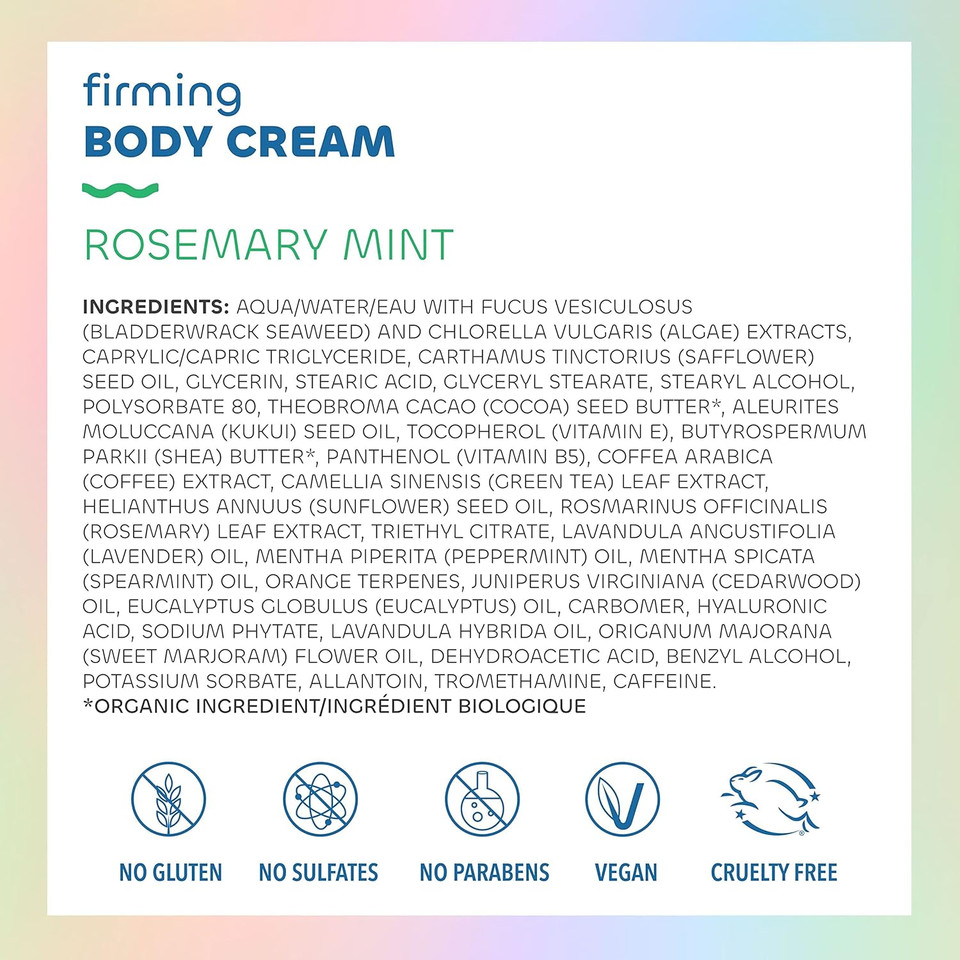 Seaweed Bath Co. Firming Body Cream, Rosemary Mint Scent, 6 Ounce (Pack Of 2), Skin Toning Hand & Body Lotion Moisturizer For Dry Skin, With Sustainably Harvested Seaweed, Chlorella, Green Coffee Bean6 Ounce (Pack Of 2)