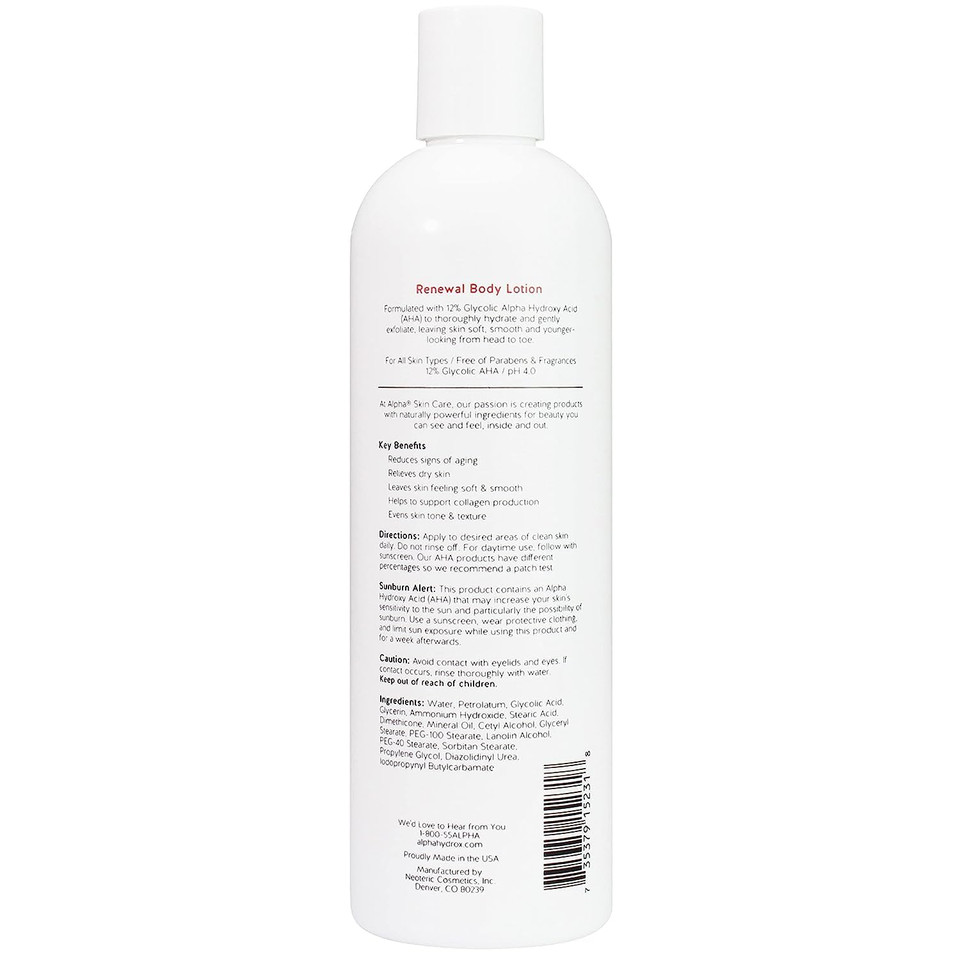 Alpha Skin Care Revitalizing Body Lotion With 12% Glycolic Aha, Simple And Effective Multi-Purpose Daily Moisturizer Hydrates And Exfoliates With Anti-Aging, Smoothing Properties
