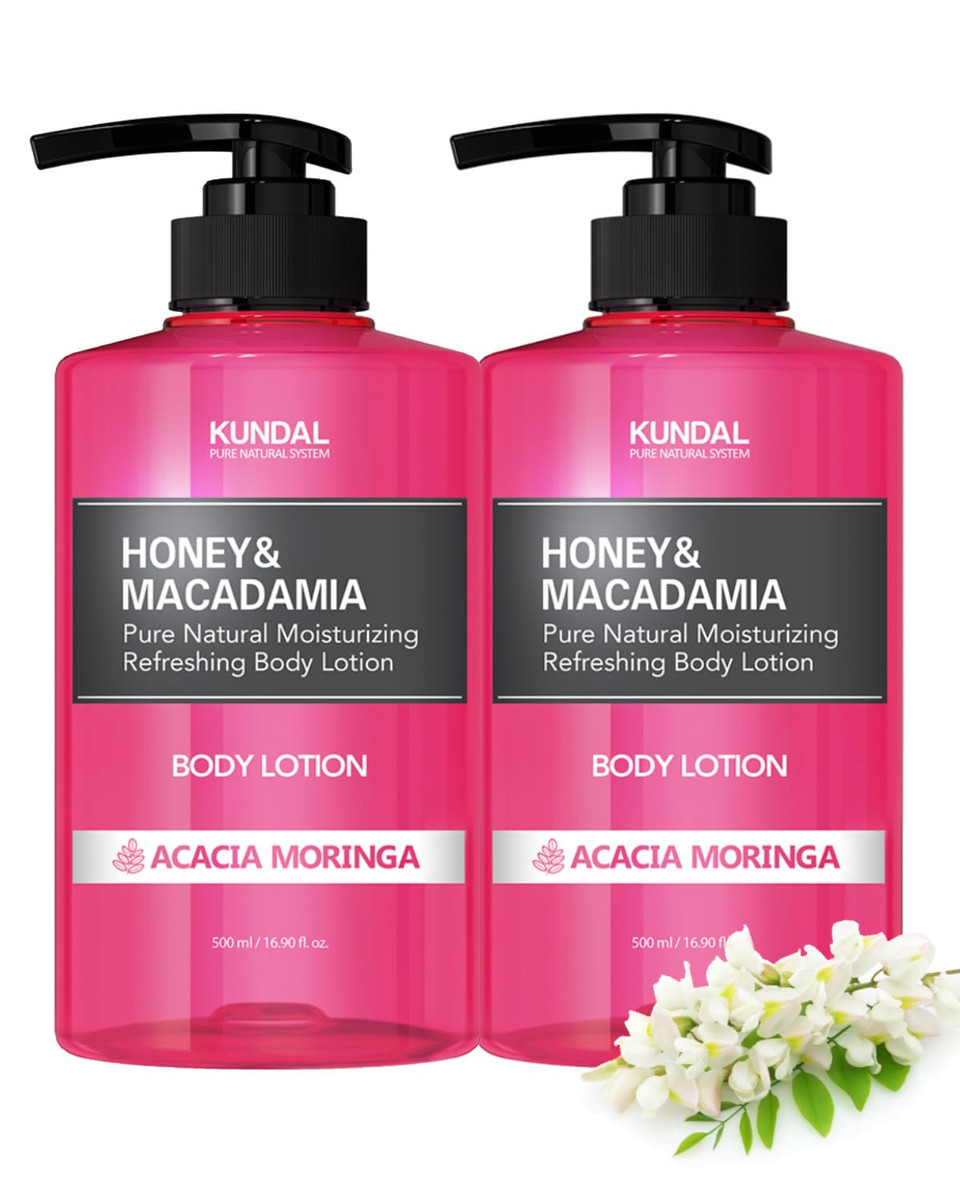Kundal Honey & Macadamia Body Lotion Natural Moisturizer With 82% Aloe Vera/Deep Hydration For Dry Skin/Sensitive Skin Friendly/16.9 Fl Oz [Acacia Moringa] 2Ea/Set