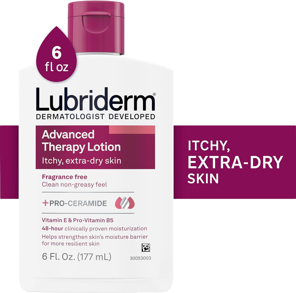 Lubriderm Advanced Therapy Fragrance Free Moisturizing Hand & Body Lotion + Pro-Ceramide With Vitamins E & Pro-Vitamin B5, Intense Hydration For Itchy, Extra Dry Skin, Non-Greasy, 6 Fl. Oz6 Fl Oz (Pack Of 1)