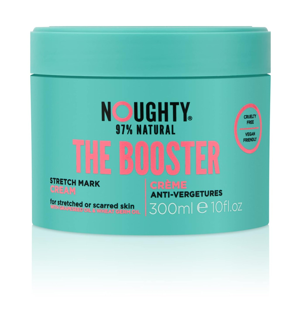 Noughty 97% Natural The Booster Stretch Mark And Scar Cream, For Stretched Or Scarred Skin, With Grapeseed Oil And Wheat Germ Oil, Sulphate Free Vegan Bodycare 300Ml