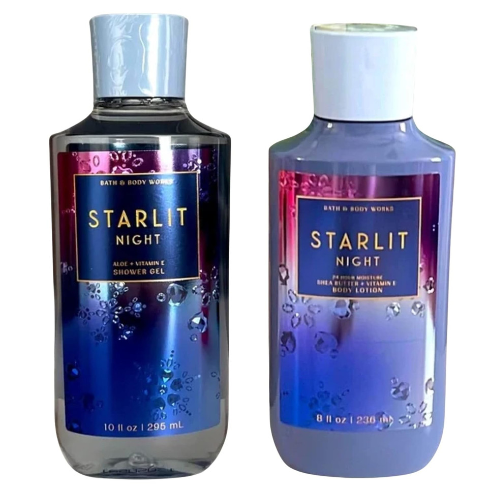 Bath And Body Works Gift Set Of 10 Oz Shower Gel And 8 Oz Lotion (Starlit Night), Multicolor