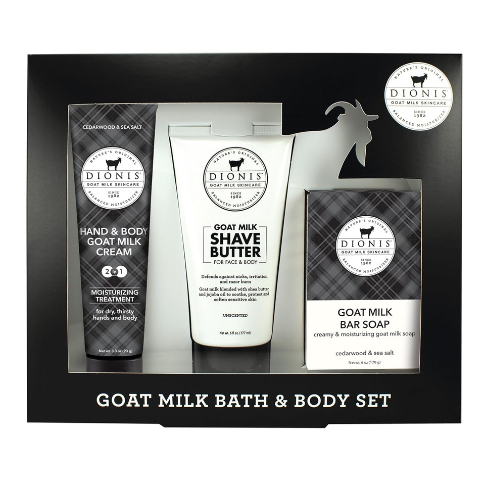 Dionis Goat Milk Skincare Men'S Unscented Bath & Body 3Pc Gift Set - Blended Shea Butter & Jojoba Oil Shave Butter For Sensitive Skin, Unscented Hydrating Moisturizer & Nourishing Bar Soap For Men
