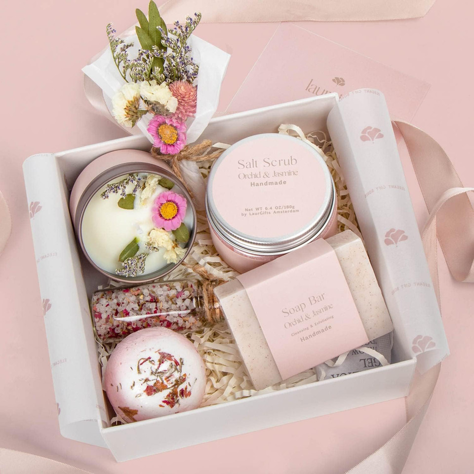 Laurgifts Birthday Gift For Women Gift Set Box - Dutch Flower Fields Inspired Candle Gift For Her Coworker Christmas Gift Idea - Spa Gift For Friend Mom Wife Girlfriend Gift