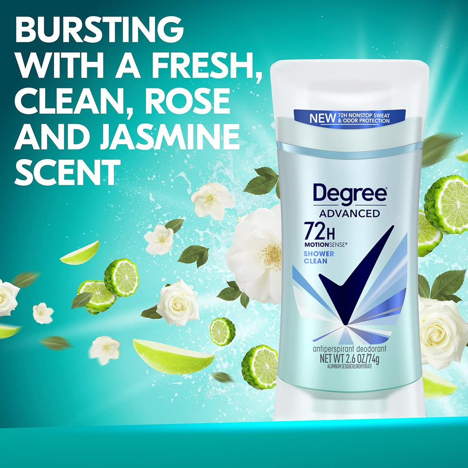 Degree Advanced Antiperspirant Deodorant 4 Count 72-Hour Sweat & Odor Protection Shower Clean Antiperspirant For Women With Motionsense Technology 2.6 Oz2.6 Ounce (Pack Of 4)