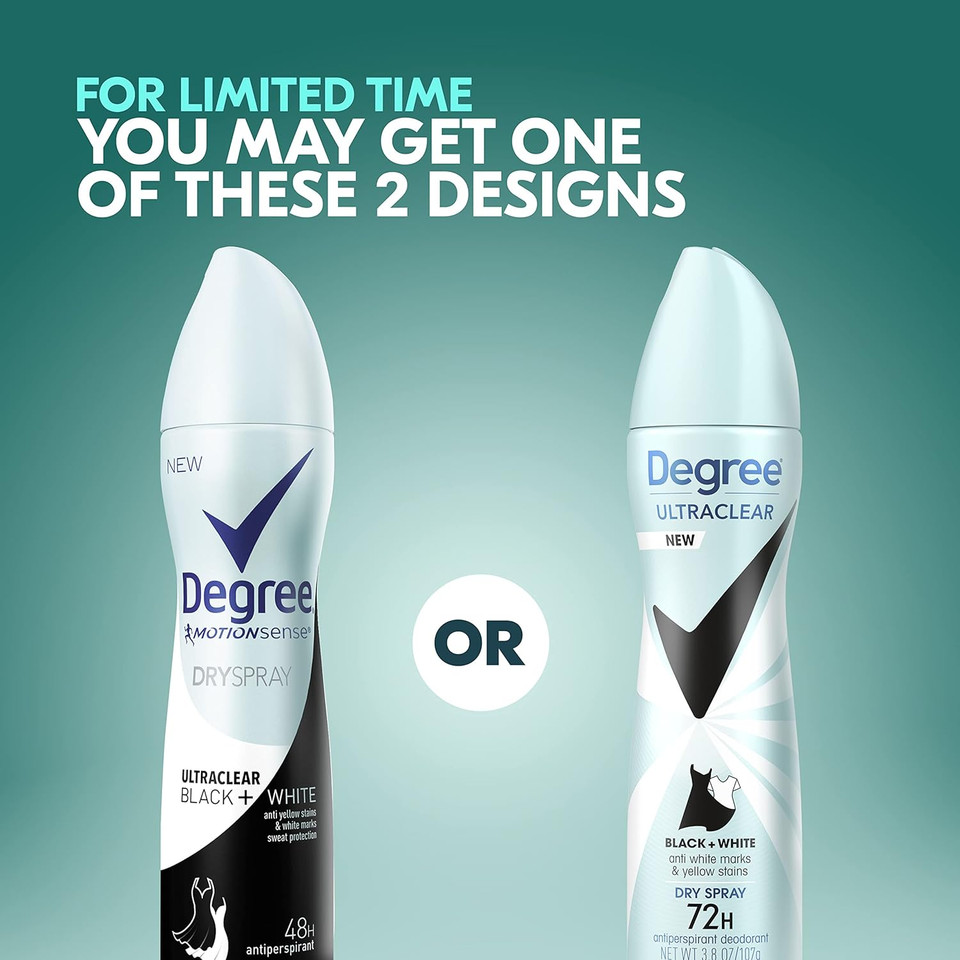 Degree Ultra Clear Antiperspirant Deodorant Dry Spray Anti White Marks And Yellow Stains Black+White Deodorant For Women 3.8 Ounce (Pack Of 3)3.8 Ounce (Pack Of 3)