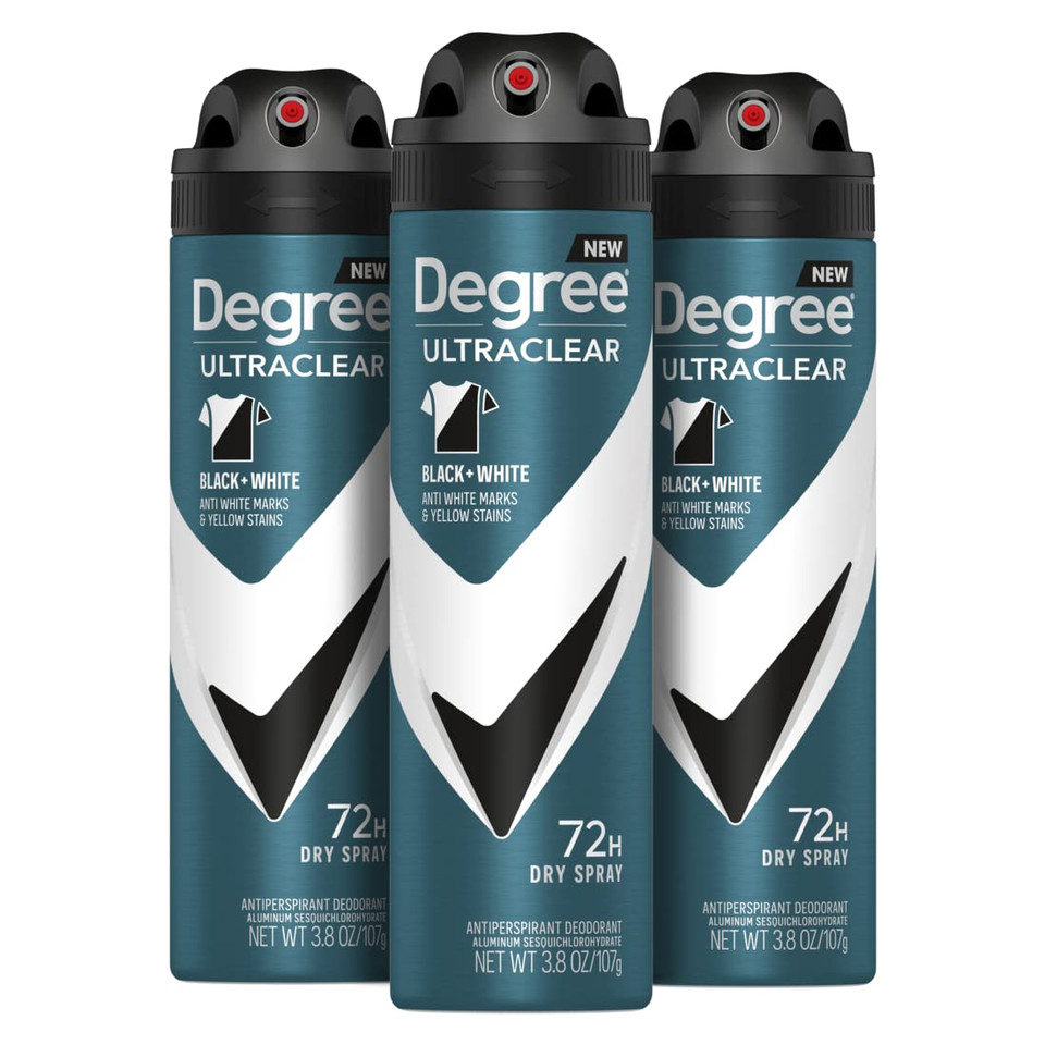 Degree Men Antiperspirant Deodorant Dry Spray Black + White 3 Count Protects From Deodorant Stains Antiperspirant For Men With Motionsense Technology 3.8 Oz