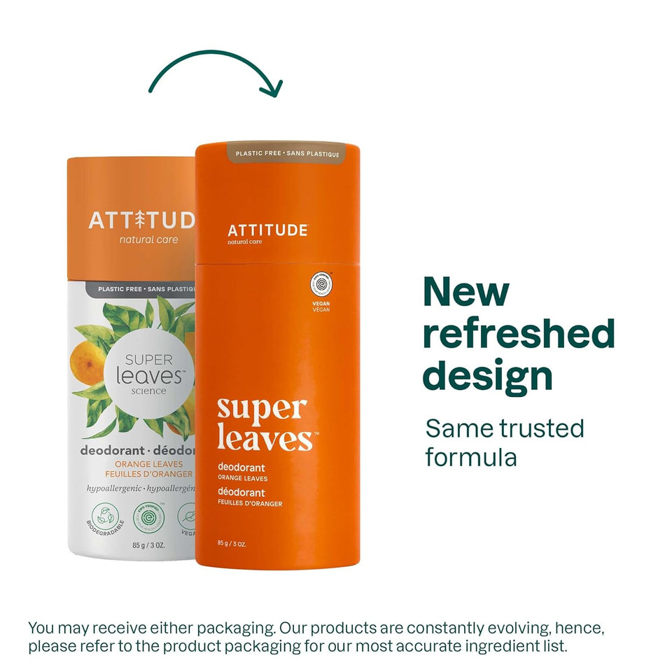 Attitude Plastic-Free Deodorant, Ewg Verified, Aluminum-Free, Dermatologically Tested, Plant And Mineral-Based, Vegan, Orange Leaves, 3 Ounces (Pack Of 6)3 Ounce (6 Count)