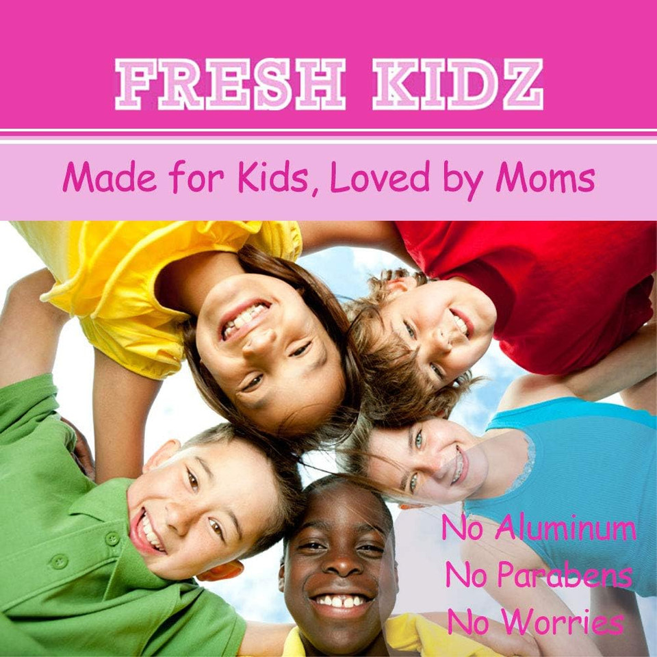 Fresh Kidz Roll On Deodorant For Kids And Teens - Baking Soda And Aluminum-Free 24 Hour Protection For Sensitive Skin - Girls "Pink" 1.86 Fl.Oz