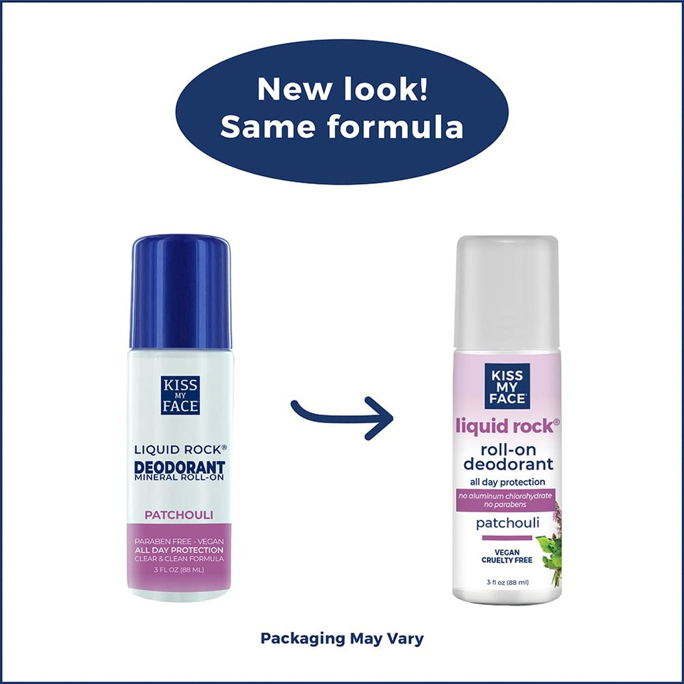 Kiss My Face Liquid Rock Aluminum Chlorohydrate Free Roll-On Deodorant, Patchouli, 3 Oz, Pack Of 6 (Packaging May Vary)
