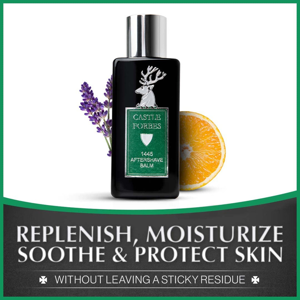 Castle Forbes 1445 Aftershave Balm For Men, 5 Fl.Oz. | Moisturizing After Shave Lotion W/ Essential Oils | Soothing & Refreshing Face Balm | Alcohol Free Post Shave Skincare For All Skin Types