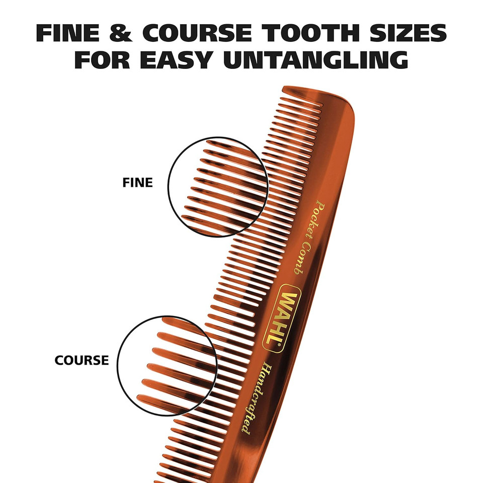 Wahl Beard, Mustache, & Hair Pocket Comb For Men'S Grooming - Handcrafted & Hand Cut With Cellulose Acetate - Smooth, Rounded Tapered Teeth - Model 3324
