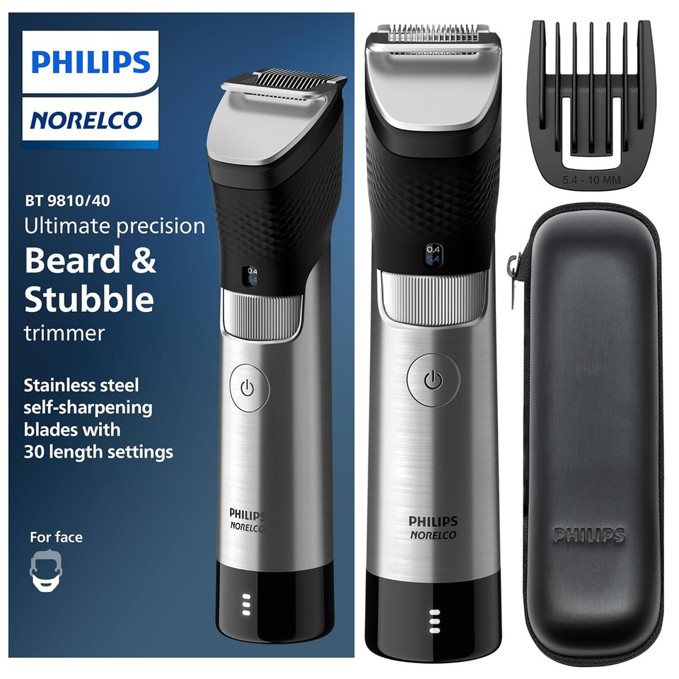 Philips Norelco Series 9000, Ultimate Precision Beard And Hair Trimmer With Beard Sense Technology For An Even Trim, Bt9810/40