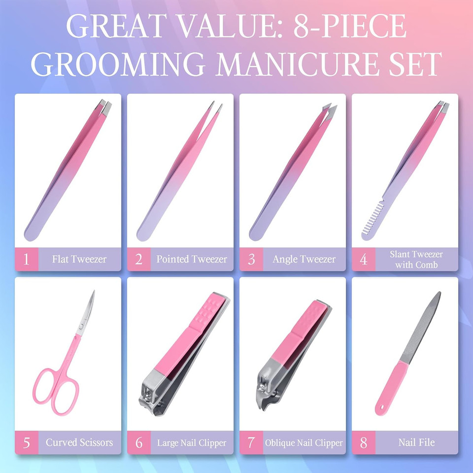 Tweezers Nail Clippers Gifts For Women: Professional Precision Tool Kit Set For Facial Hair Eyebrow Grooming Lash Extension Eyelash Care Ingrown Removal Christmas Stocking Stuffer Ideas (Travel Case)