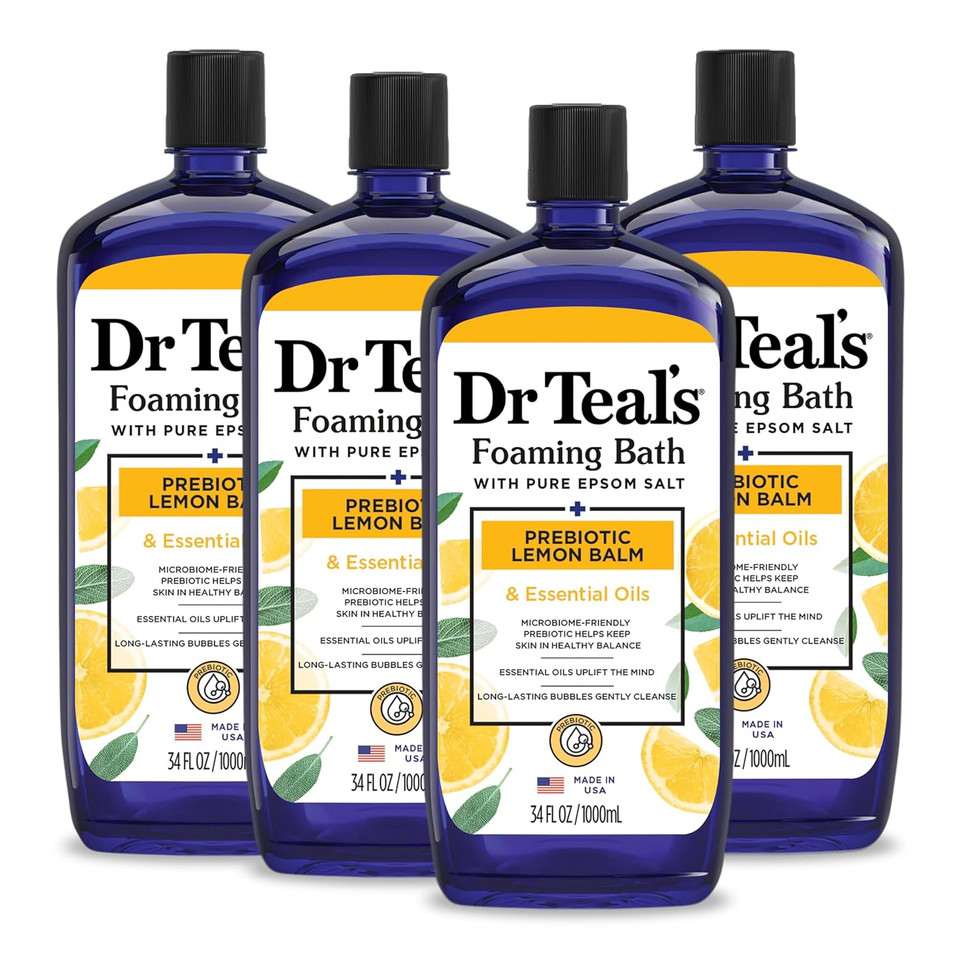 Dr Teal'S Foaming Bath With Pure Epsom Salt, Prebiotic Lemon Balm & Essential Oils, 34 Fl Oz (Pack Of 4) (Packaging May Vary)34.00 Fl Oz (Pack Of 4)