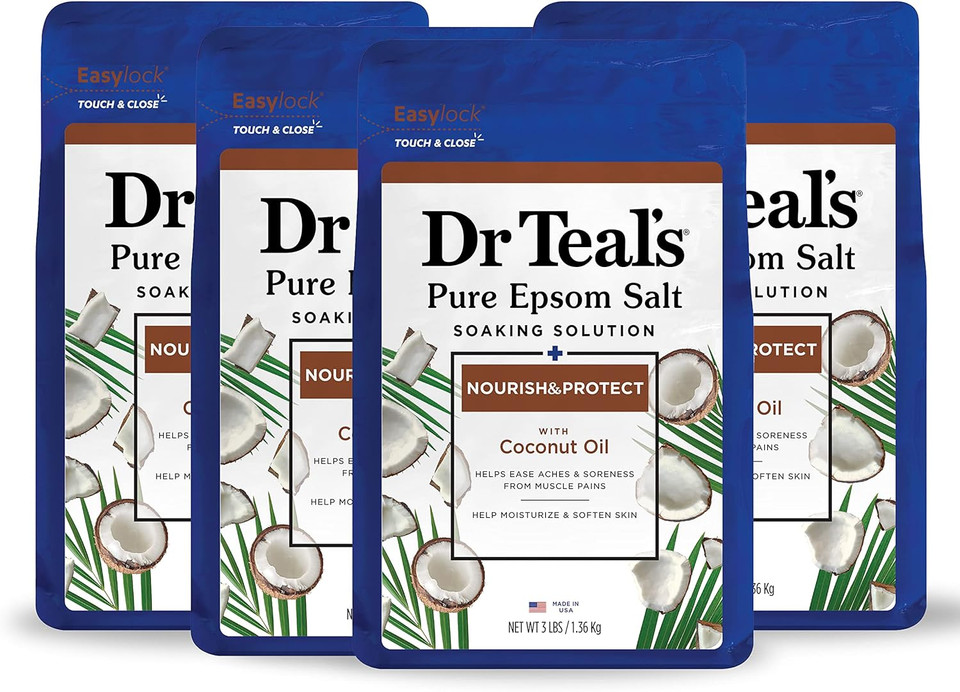 Dr Teal'S Pure Epsom Salt, Nourish & Protect With Coconut Oil, 3 Lbs (Pack Of 4) (Packaging May Vary)3.00 Pound (Pack Of 4)