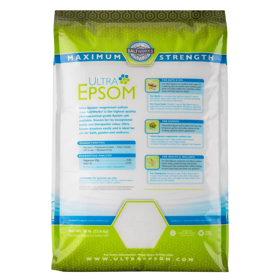 Saltworks Ultra Epsom Bath Salt, Unscented, Medium Grain, 50 Pound Bag50 Pound (Pack Of 1)