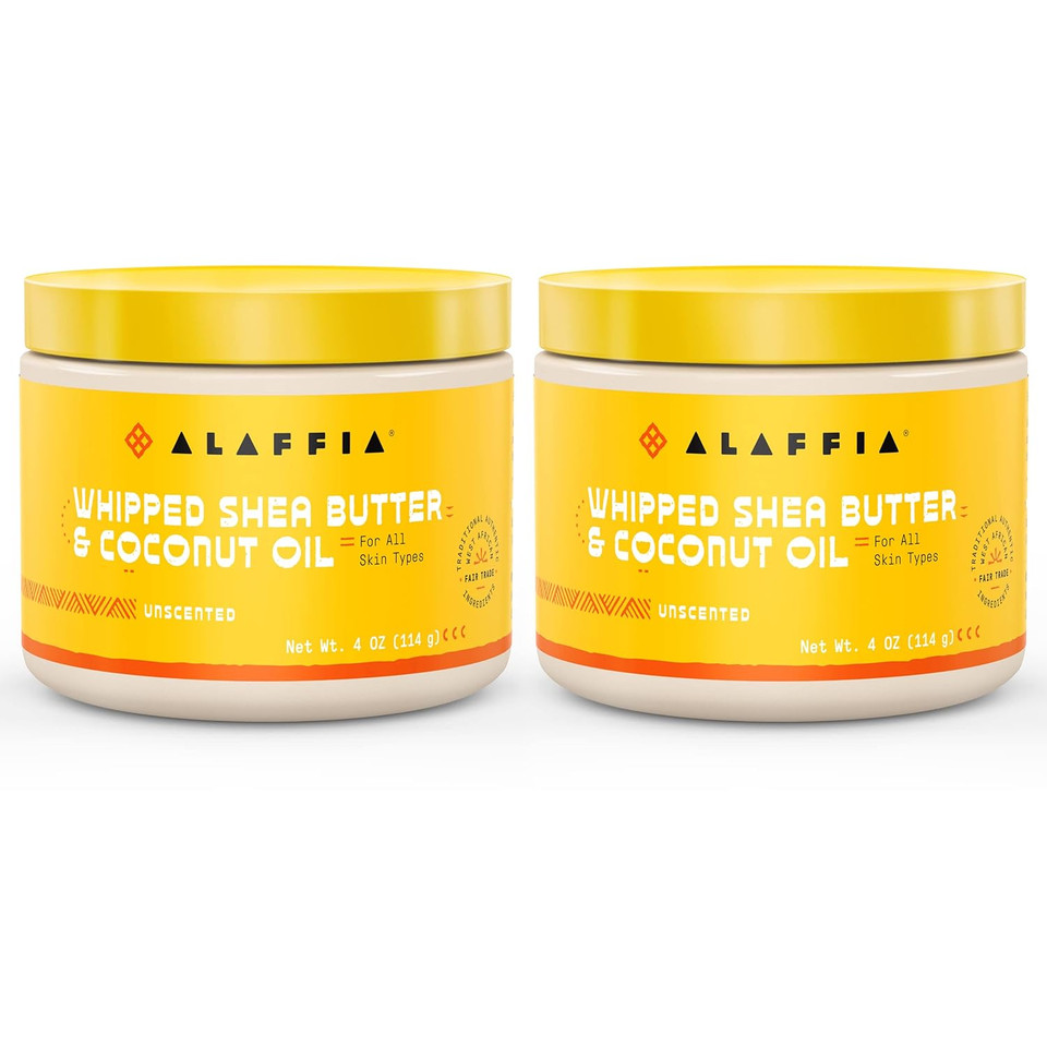 Alaffia Whipped Shea Butter & Coconut Oil, Skin Care And Hair Care, Nourishing Moisturizer Improves Elasticity And Repairs With Vitamin E, Unscented, 2 Pack - 4 Oz Ea4 Ounce (Pack Of 2)