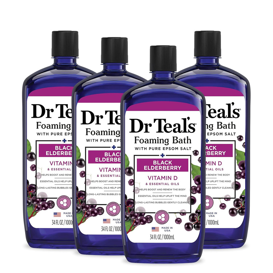 Dr Teal'S Foaming Bath With Pure Epsom Salt, Black Elderberry With Vitamin D, 34 Fl Oz (Pack Of 4) (Packaging May Vary)