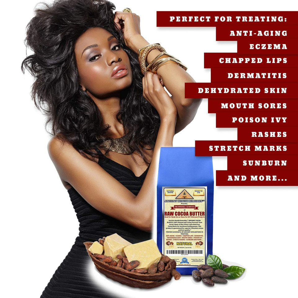 Ancient Health Remedies Organic, Unrefined, Raw Natural Cocoa (Cacao) Butter 1 Lb (16 Oz) Block Bulk Rich Chocolate Aroma For Lip Balms, Stretch Marks, Diy Base For Body Butter (Usa)