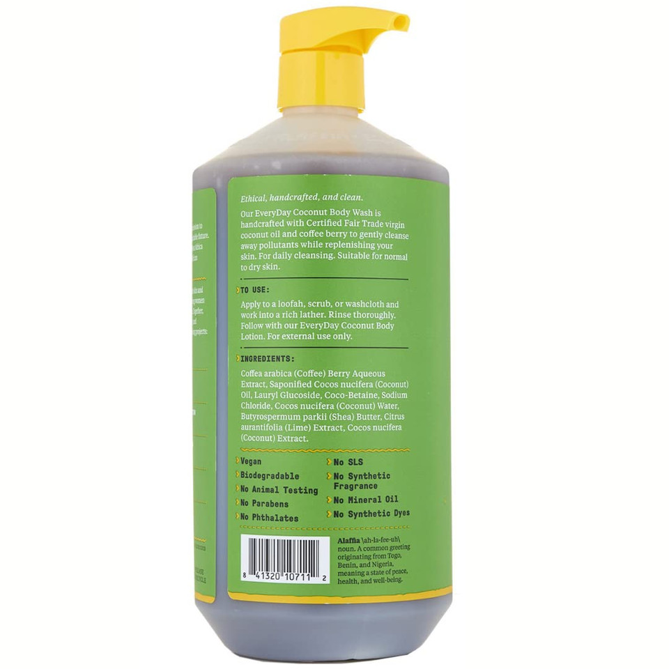 Alaffia Everyday Coconut Body Wash - Normal To Dry Skin, Helps Gently Moisturize And Cleanse Toxins And Grime, Fair Trade, Coconut Lime, 32 Fl Oz