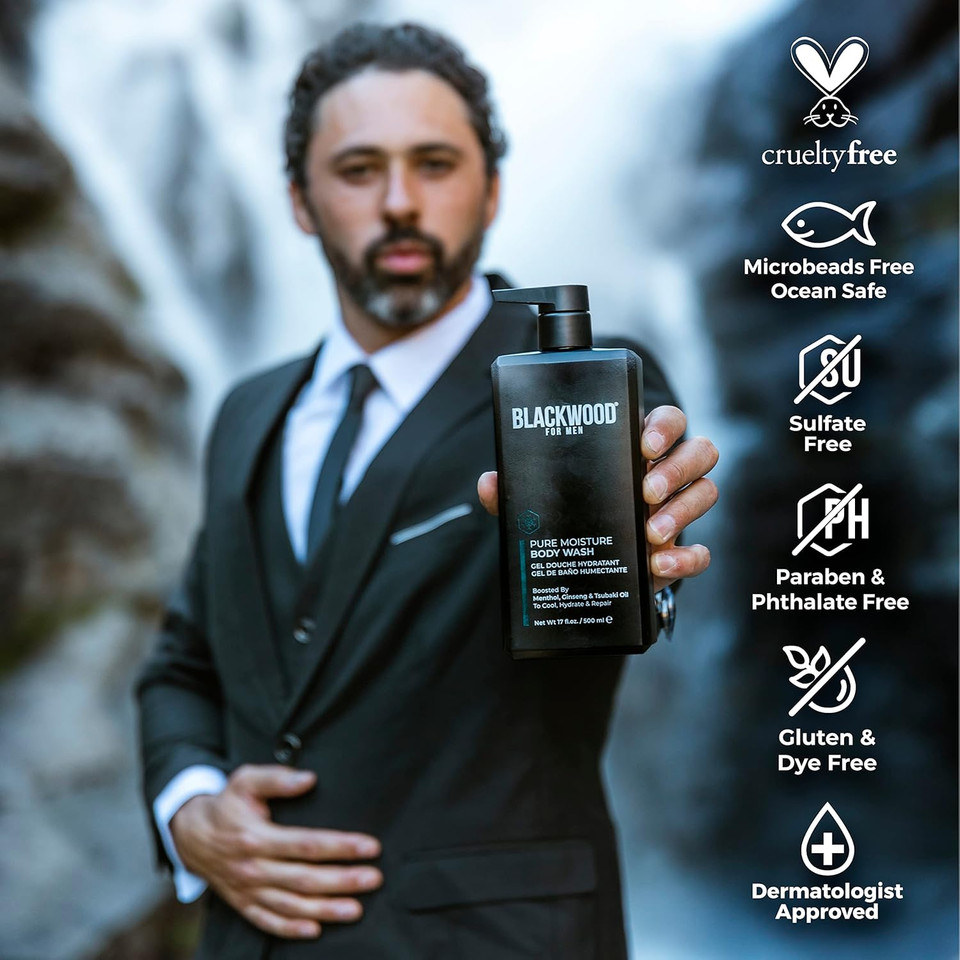 Blackwood For Men Pure Moisture Body Wash (17 Oz), Active Man Daily Shampoo (17 Oz), And X-Punge Foaming Face Wash (4.55 Oz) Bundle For Men Blackwood For Men Pure Moisture Body Wash (17 Oz), Active Man Daily Shampoo (17 Oz), And X-Punge Foaming Face Wash (4.55 Oz) Bundle For Men