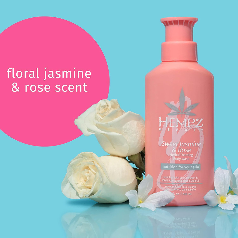 Hempz Sweet Jasmine And Rose Collagen Infused Herbal Foaming Body Unisex Body Wash 8 Oz