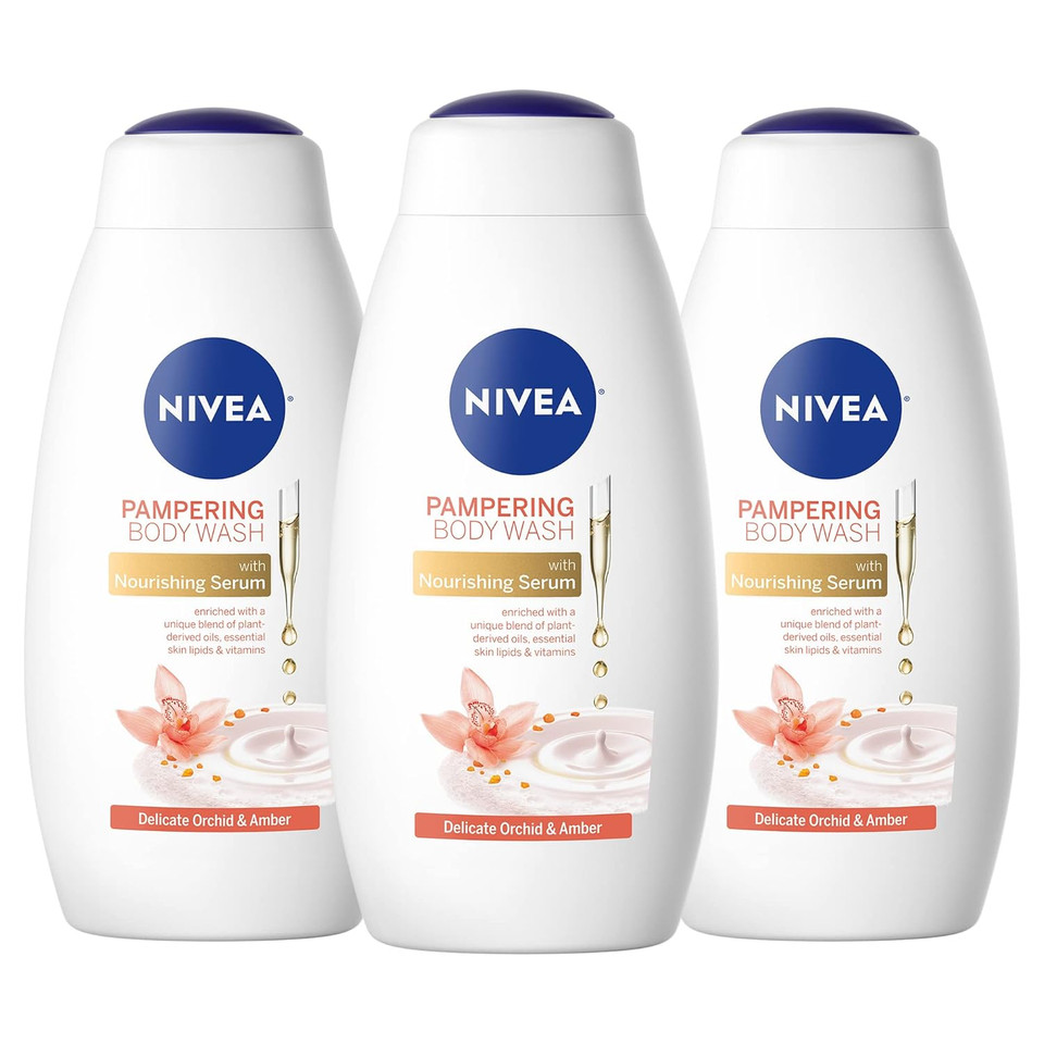 Nivea Delicate Orchid And Amber Body Wash With Nourishing Serum, 3 Pack Of 20 Fl Oz Bottles