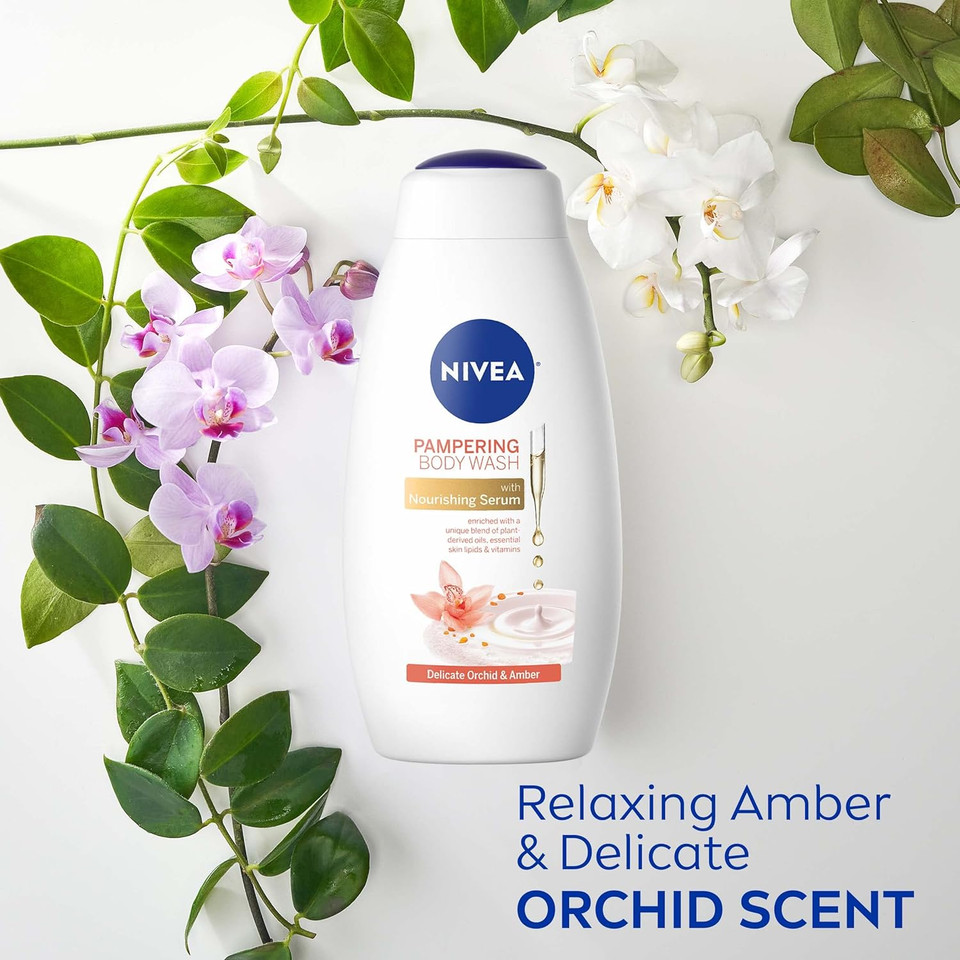 Nivea Delicate Orchid And Amber Body Wash With Nourishing Serum, 3 Pack Of 20 Fl Oz Bottles